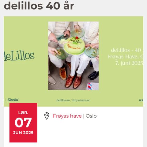 Tre billetter til de lillos 40 års konsert, søndag 8. juni 2025