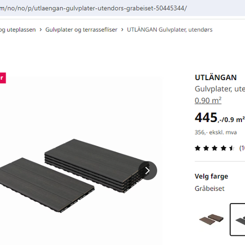 Ikea - UTLÄNGAN Gulvplater, utendørs, gråbeiset - 5,4m²