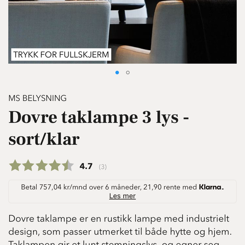 Dovre Pendel taklampe selges under halv pris!