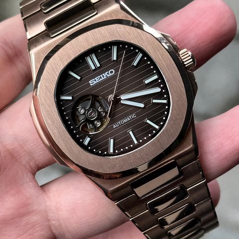 NAUTILUS ROSE GOLD Seiko mod ( OPEN HEART )