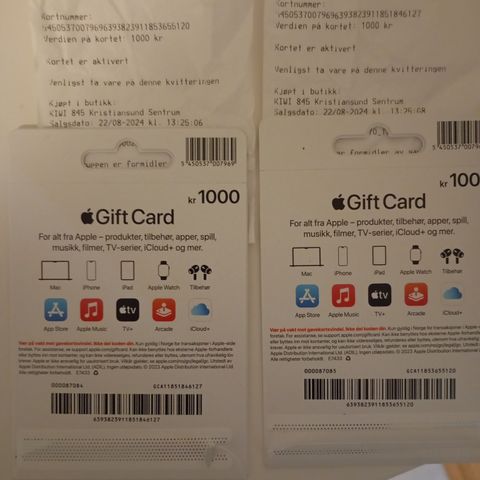 2x 1000kr Apple cards