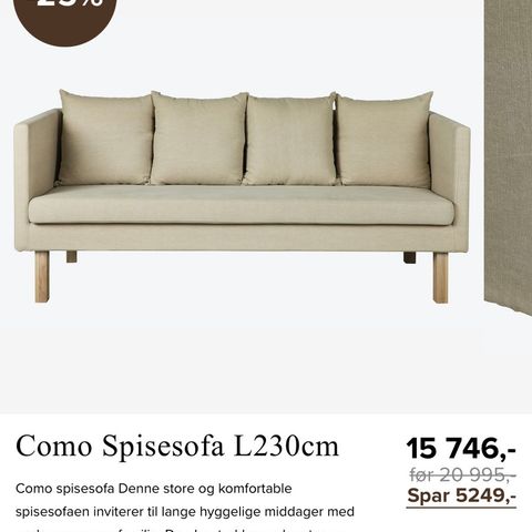 Como spisesofa fra Home and Cottage selges svært billig