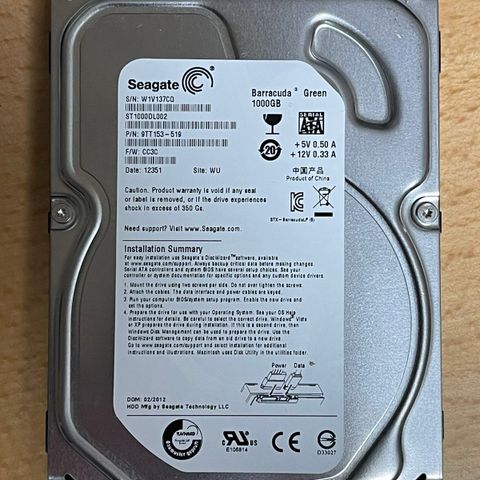 2 stk Seagate barracuda green 1000gb. 3,5"