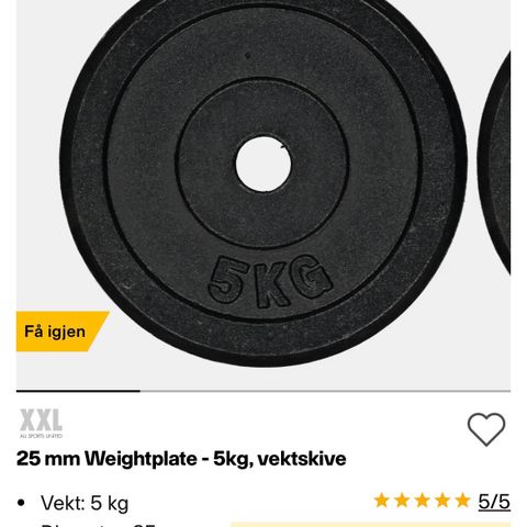 Treningsvekter/ vektskiver 5kg (2 stk) med stang