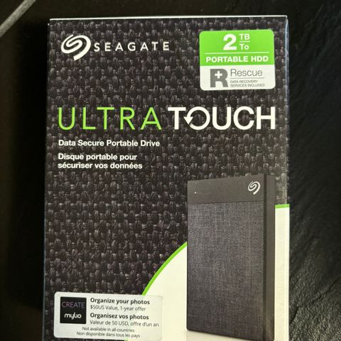 2 TB bærbar harddisk Seagate Backup Plus Ultra Touch NY/UÅPNET