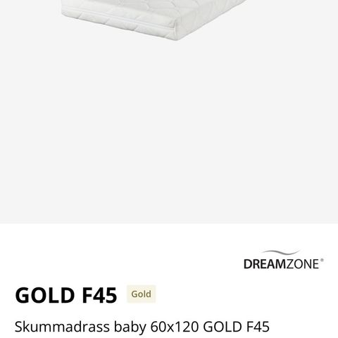 Minimalt brukt Dreamzone Gold F45 madrass til sprinkelseng