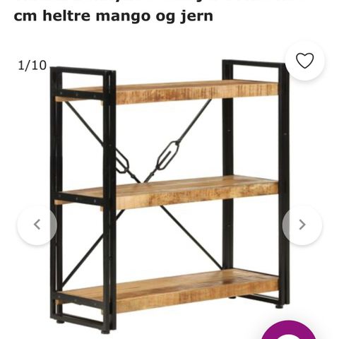 Bokhylle resirkulert tre 77x30x80 cm heltre mango og jern