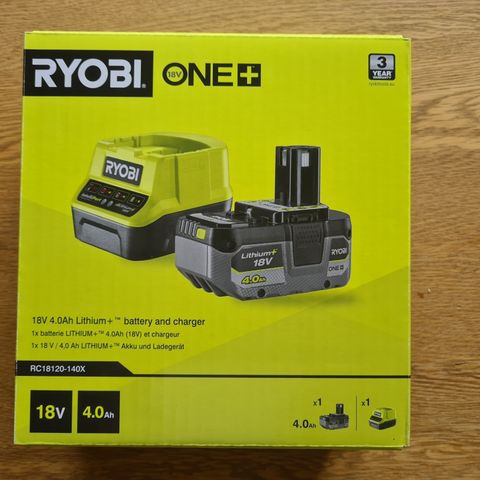 Ubruket Ryobi Batteri + batterilader RC18120-140X 18V 4Ah