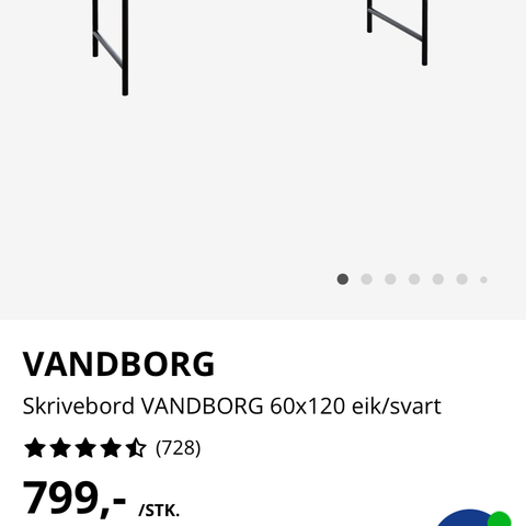 Selger lite brukt skrivebord, VANDBORG 60x120 eik/svart