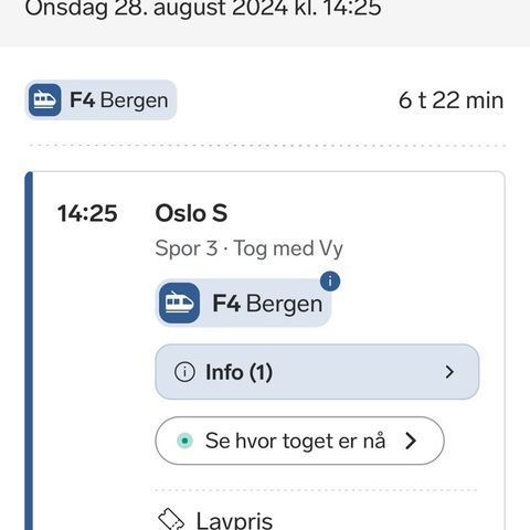 Togbillett fra Oslo til Dale stasjon selges