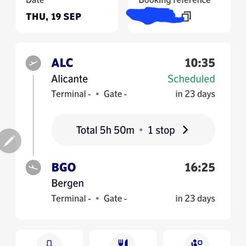 1 Flybillett Alicante til Bergen kr 1000 med sas