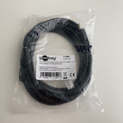 Uåpnet Goobay DC Extension 5,5x2,1mm kabel (3 meter)