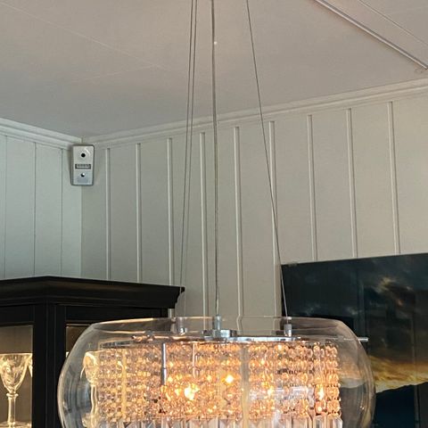 Taklampe / Pendel i glass, krom og krystall