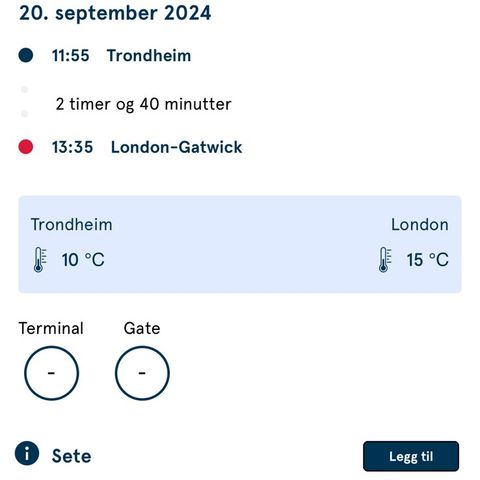 Flybilletter Trondheim - London (tur / retur)