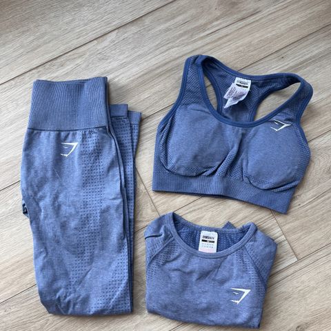 Blå gymshark tights, topp og sports BH