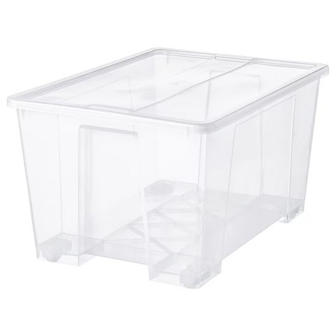 3 st Kasse med lokk, transparent, 79x57x43 cm/130 l.