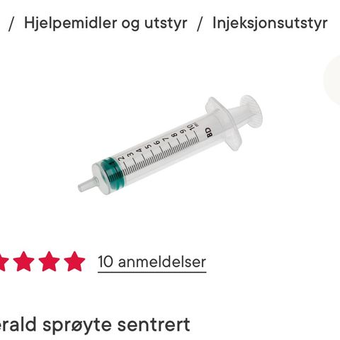 BD Emerald sprøyte 10 ml luer, sentrert (5 stk)