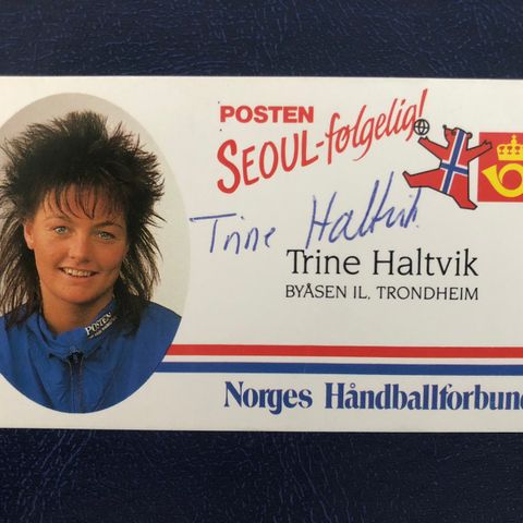 Håndballdronningen Trine Haltvik; autograf. OL-sølv 1988