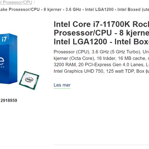 Intel Core i7-11700k (pris kan diskuteres!!)