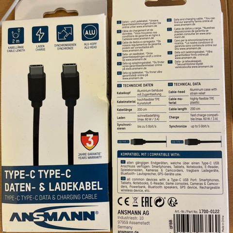 Ansmann ladekabel type-c type-c