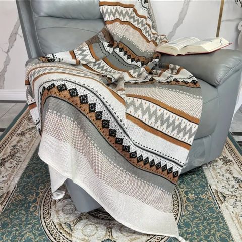 Superfin boho strikket kvalitets jacquard pledd/sofateppe/sengeteppe