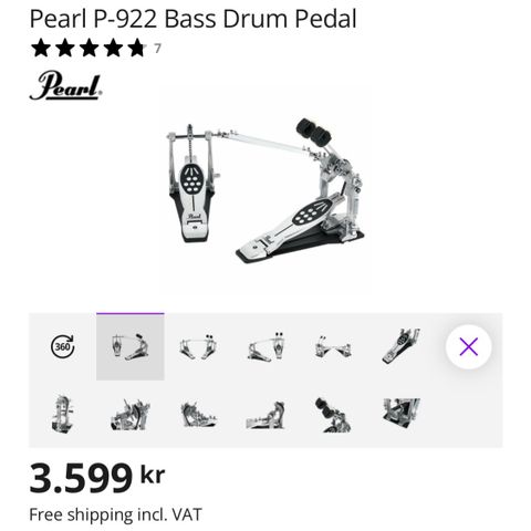 Pearl P-922 dobbelpedal selges 1500,-