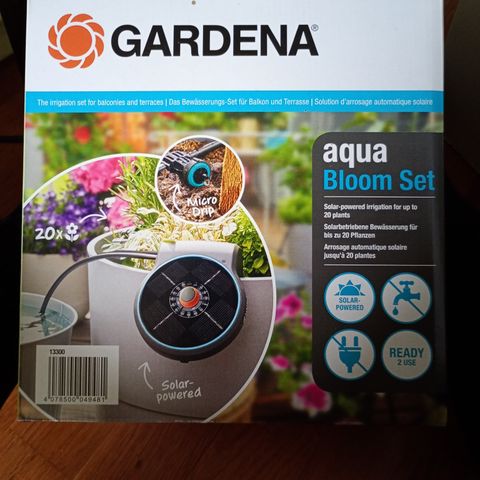 Gardena aqua bloom set, solar vanning opptil 20 planter