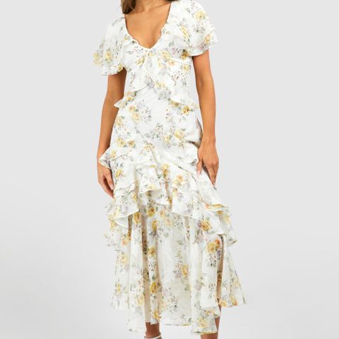 Boohoo -  Floral Ruffle Maxi Dress / kjole (helt ny)