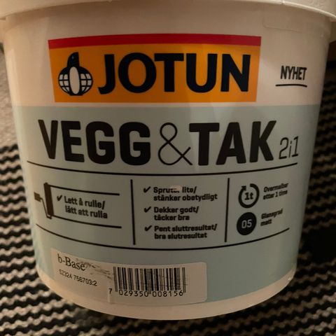 Interiør maling , 3 liter Jotun B-base, farge Peon