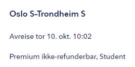 Tog Oslo S - Trondheim S 10.10