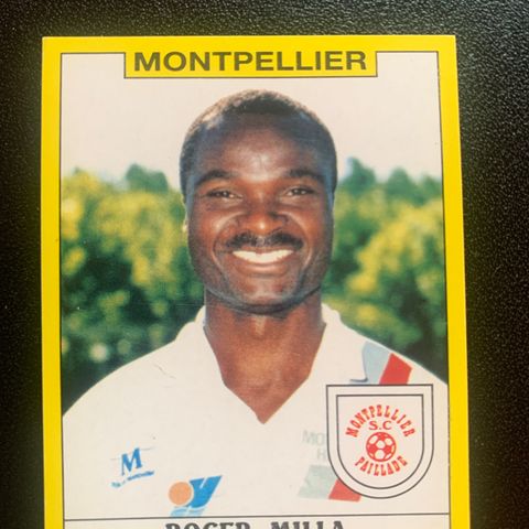 Roger Milla Montpellier Kamerun Panini 1989 sjeldent fotballkort klistremerke