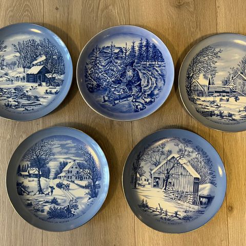 Blå platter Currier & Ives