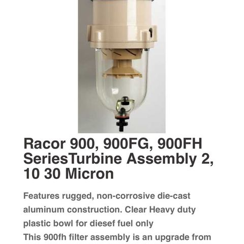 Racor 900fh turbin diesel filter med vannutskiller