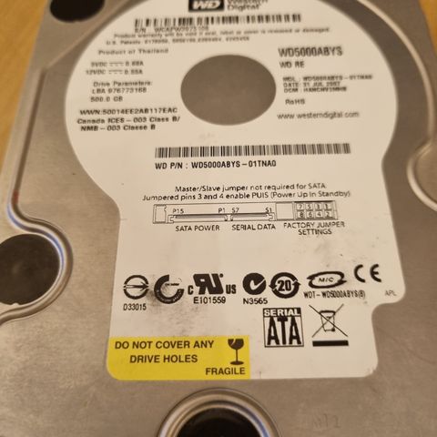 Western Digital 500GB 7200 RPM SATA 3.5″ HDD