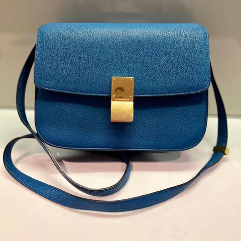 Céline Classic Box Medium in Drummed Leather // Petrol Blue