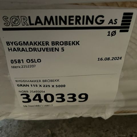 Limtre drager 115 x 225 x 5000, og 115 x 115 x 5200 ubehandlet og uåpnet