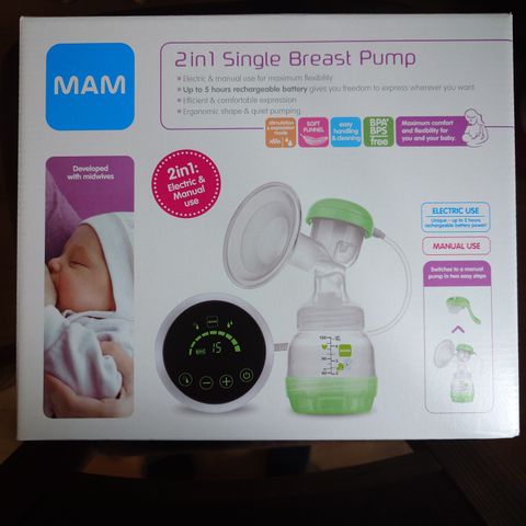 MAM ammeprodukter: 2 in 1 single breast pump (manuell&elektrisk) med tilbehør