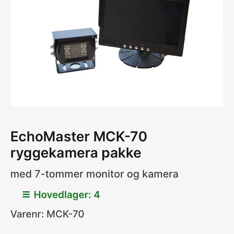 EchoMaster MCK-70 ryggekamera pakke