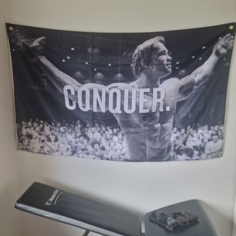 Stor Arnold Schwarzenegger - Conquer Plakat i tøy