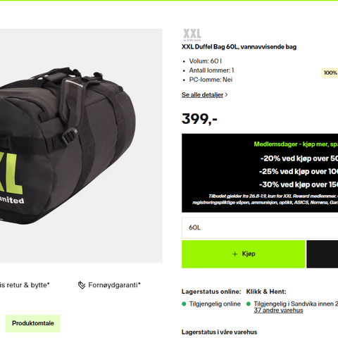 XXL Duffel Bag 60L, vannavvisende bag