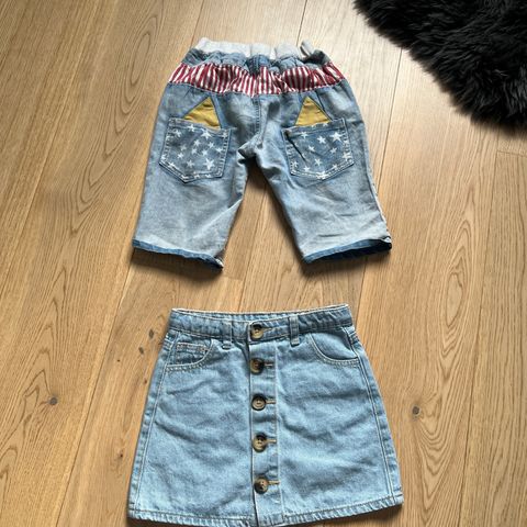 90kr = 2 Stykker Jeans Shorts Skjørt Str116/Barneklær.