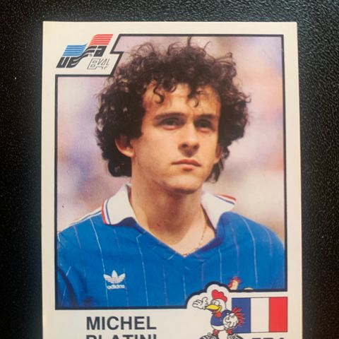 Michel Platini Panini EM Euro 84 ubrukt klistremerke fotballkort stickers 1984