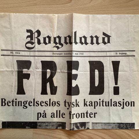 FRED! 1945, gjengivelse av avisen Rogaland