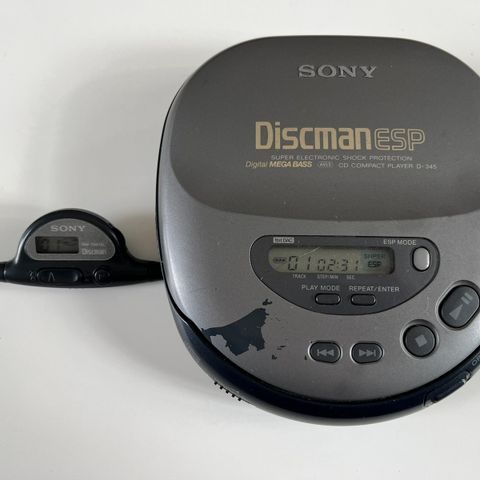 Sony Discman ESP D-345 med kabelfjenkontroll + Sony Discman D-202 som bonus