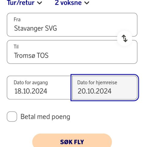 T/r stavanger- tromsø (18oktober)2pers