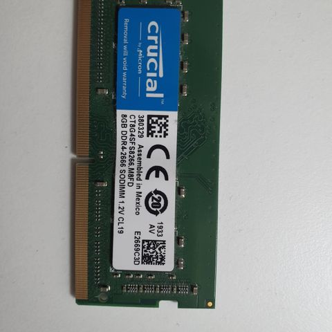 Crucial 8 GB DDR4 RAM, 2666MHz, SODIMM, 1.2V, bærbar PC