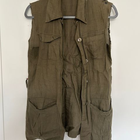 Vintage linen ladies army vest, green. size medium