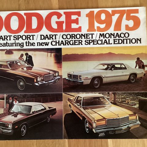 DODGE 1975 brosjyre. Kan sendes med Postnord kost. 69kr