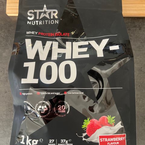 Whey proteinpulver 1kg Jordbær