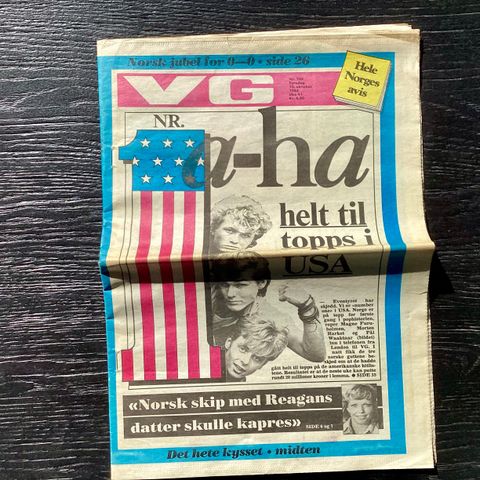 VG avis 10. oktober 1985 — NR. 1 a-ha helt til topps i USA